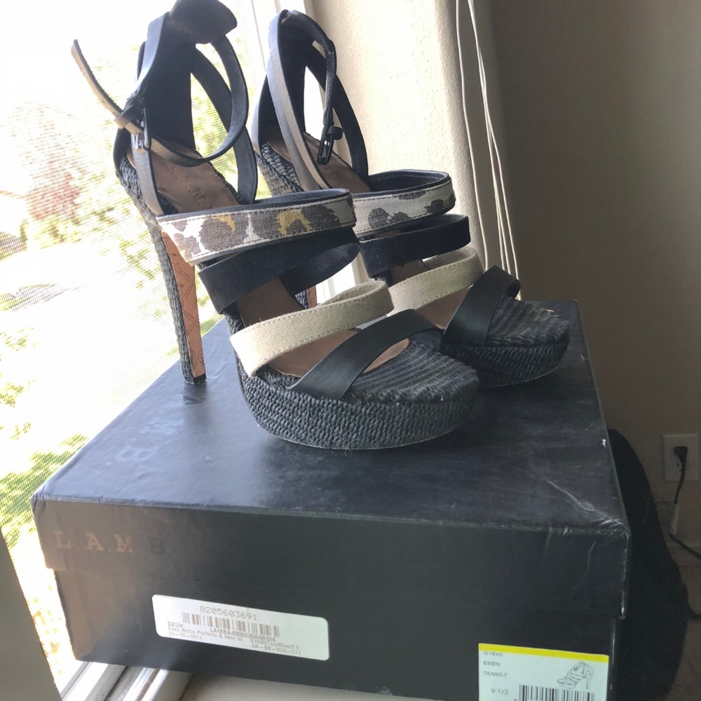 L.A.M.B. Eben Raffia Platform Sandals